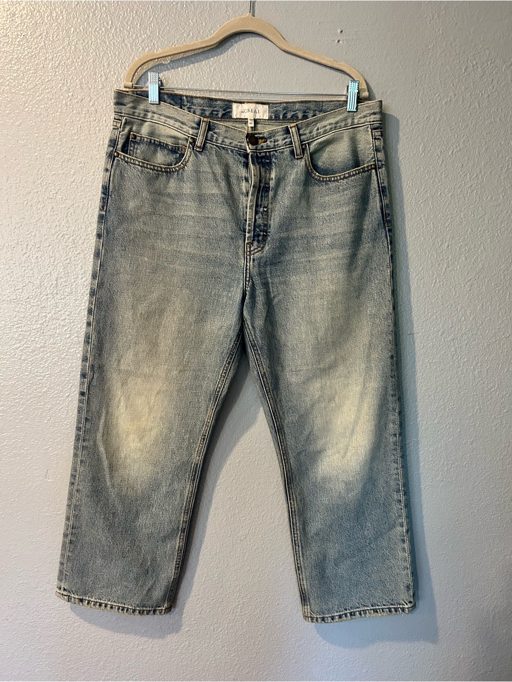 THE GREAT. Light Wash Button Fly Straight Leg Boyfriend Jeans USA Size 30
